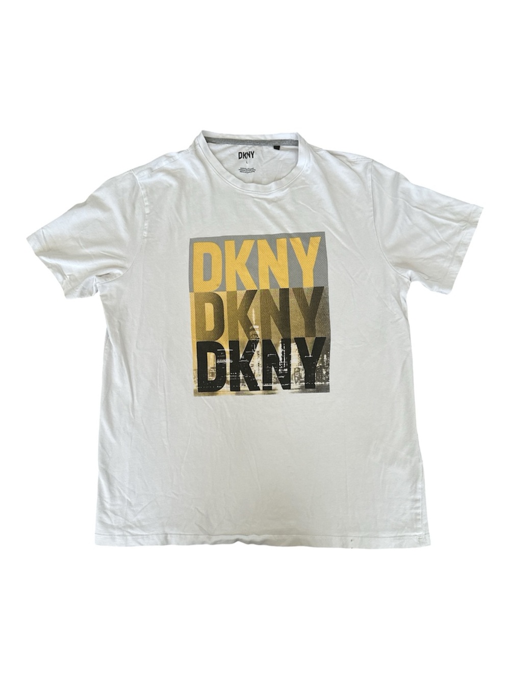 DKNY White Graphic Logo T-Shirt Men’s Large Cotton Blend Casual Tee